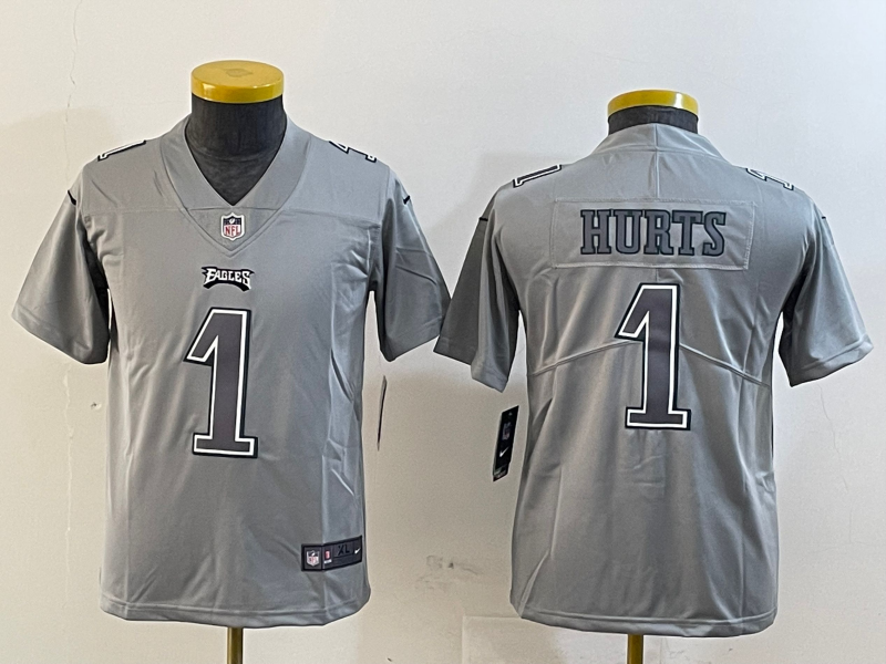 Youth 2025 Philadelphia Eagles 1 Hurts grey Nike NFL jersey style 23d